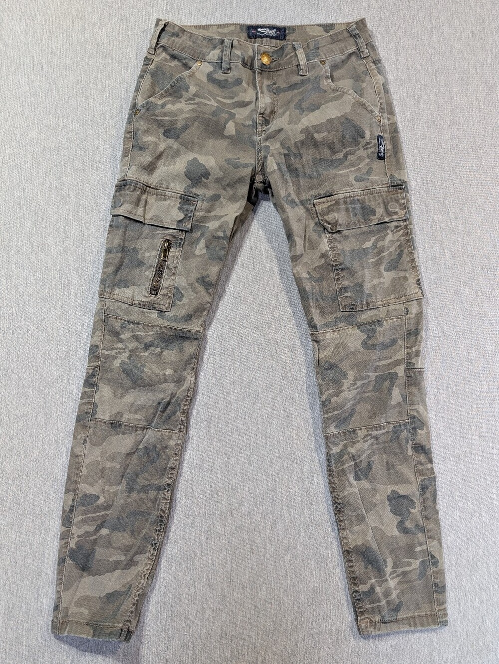 Silver Jeans Camo Skinny Cargo Pants Women's 29 X 29 Faded Green